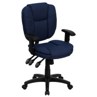 Flash Furniture Mid-Back Navy Blue Fabric Multi-Functional Ergonomic Task Chair with Arms GO-930F-NVY-ARMS-GG