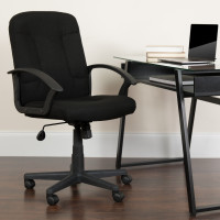Flash Furniture Mid-Back Black Fabric Task and Computer Chair with Nylon Arms GO-ST-6-BK-GG