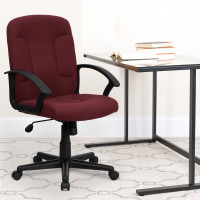 Flash Furniture Mid-Back Burgundy Fabric Task and Computer Chair with Nylon Arms GO-ST-6-BY-GG