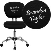 Flash Furniture H-2376-F-BK-TXTEMB-GG Personalized Mid-Back Black Mesh Swivel Task Office Chair with Chrome Base