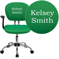 Flash Furniture H-2376-F-BRGRN-ARMS-TXTEMB-GG Personalized Mid-Back Bright Green Mesh Swivel Task Office Chair with Chrome Base and Arms