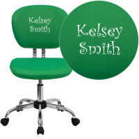 Flash Furniture H-2376-F-BRGRN-TXTEMB-GG Personalized Mid-Back Bright Green Mesh Swivel Task Office Chair with Chrome Base