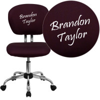 Flash Furniture H-2376-F-BY-TXTEMB-GG Personalized Mid-Back Burgundy Mesh Swivel Task Office Chair with Chrome Base