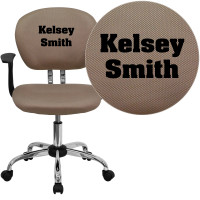 Flash Furniture H-2376-F-COF-ARMS-TXTEMB-GG Personalized Mid-Back Coffee Brown Mesh Swivel Task Office Chair with Chrome Base and Arms