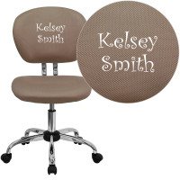 Flash Furniture H-2376-F-COF-TXTEMB-GG Personalized Mid-Back Coffee Brown Mesh Swivel Task Office Chair with Chrome Base