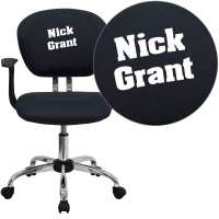 Flash Furniture H-2376-F-GY-ARMS-TXTEMB-GG Personalized Mid-Back Gray Mesh Swivel Task Office Chair with Chrome Base and Arms
