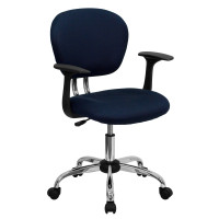 Flash Furniture Mid-Back Navy Task Chair with Arms and Chrome Base H-2376-F-NAVY-ARMS-GG