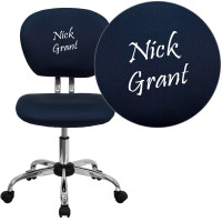 Flash Furniture H-2376-F-NAVY-TXTEMB-GG Personalized Mid-Back Navy Mesh Swivel Task Office Chair with Chrome Base