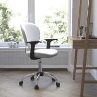 Flash Furniture Mid-Back White Task Chair with Arms and Chrome Base H-2376-F-WHT-ARMS-GG