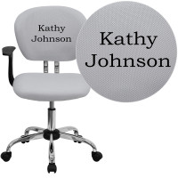 Flash Furniture H-2376-F-WHT-ARMS-TXTEMB-GG Personalized Mid-Back White Mesh Swivel Task Office Chair with Chrome Base and Arms