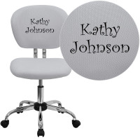 Flash Furniture H-2376-F-WHT-TXTEMB-GG Personalized Mid-Back White Mesh Swivel Task Office Chair with Chrome Base