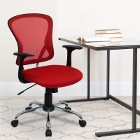 Flash Furniture Mid-Back Red Mesh Office Chair with Chrome Finished Base H-8369F-RED-GG