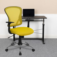 Flash Furniture Mid-Back Yellow Mesh Office Chair with Chrome Finished Base H-8369F-YEL-GG