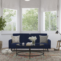 Flash Furniture HC-1044-NV-GG Sophia Premium Split Back Sofa Futon, Convertible Sleeper Couch for Small Spaces in Soft Navy Velvet Upholstery with Solid Wooden Legs