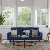 Flash Furniture HC-1060-NV-GG Carter Premium Tufted Split Back Sofa Futon, Convertible Sleeper Couch for Small Spaces in Navy Velvet Upholstery with Solid Wooden Legs