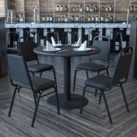Flash Furniture 36'' Round Black Laminate Table Set with 4 Black Trapezoidal Back Banquet Chairs HDBF1001-GG