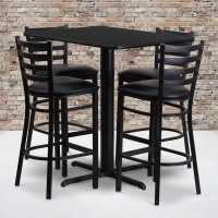 Flash Furniture 24''W x 42''L Rectangular Black Laminate Table Set with 4 Ladder Back Metal Bar Stools - Black Vinyl Seat HDBF1017-GG