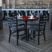 Flash Furniture 36'' Round Black Laminate Table Set with 4 Ladder Back Metal Chairs - Black Vinyl Seat HDBF1029-GG