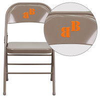 Flash Furniture HF3-MC-309AS-BGE-TXTEMB-VYL-GG Personalized HERCULES Series Triple Braced & Double Hinged Beige Metal Folding Chair