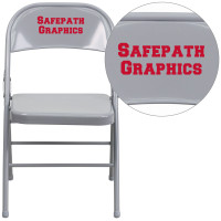 Flash Furniture HF3-MC-309AS-GY-TXTEMB-VYL-GG Personalized HERCULES Series Triple Braced & Double Hinged Gray Metal Folding Chair