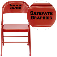 Flash Furniture HF3-MC-309AS-RED-TXTEMB-VYL-GG Personalized HERCULES Series Triple Braced & Double Hinged Red Metal Folding Chair