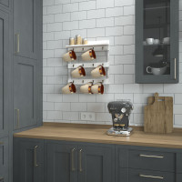 Flash Furniture HFKHD-GDI-CRE8-032315-GG Campbell Wooden Wall Mount 12 Cup Mug Rack Organizer with Upper Storage Shelf and Metal Hanging Hooks with No Assembly Required,  Whitewashed