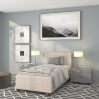 Flash Furniture HG-17-GG Tribeca Twin Size Tufted Upholstered Platform Bed in Beige Fabric 