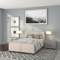 Flash Furniture HG-18-GG Tribeca Full Size Tufted Upholstered Platform Bed in Beige Fabric 