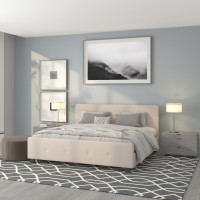 Flash Furniture HG-20-GG Tribeca King Size Tufted Upholstered Platform Bed in Beige Fabric 
