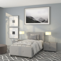 Flash Furniture HG-25-GG Tribeca Twin Size Tufted Upholstered Platform Bed in Light Gray Fabric 