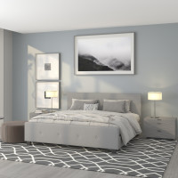 Flash Furniture HG-28-GG Tribeca King Size Tufted Upholstered Platform Bed in Light Gray Fabric 