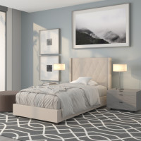 Flash Furniture HG-33-GG Riverdale Twin Size Tufted Upholstered Platform Bed in Beige Fabric 
