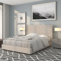 Flash Furniture HG-35-GG Riverdale Queen Size Tufted Upholstered Platform Bed in Beige Fabric 