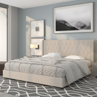 Flash Furniture HG-36-GG Riverdale King Size Tufted Upholstered Platform Bed in Beige Fabric 