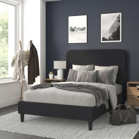 Flash Furniture HG-3WPB21-F02-F-BK-GG Addison Charcoal Full Fabric Upholstered Platform Bed - Headboard with Rounded Edges - No Box Spring or Foundation Needed