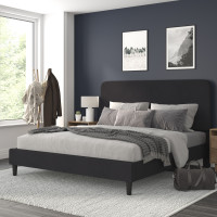 Flash Furniture HG-3WPB21-K04-K-BK-GG Addison Charcoal King Fabric Upholstered Platform Bed - Headboard with Rounded Edges - No Box Spring or Foundation Needed
