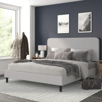Flash Furniture HG-3WPB21-K04-K-GY-GG Addison Light Grey King Fabric Upholstered Platform Bed - Headboard with Rounded Edges - No Box Spring or Foundation Needed