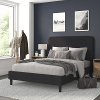 Flash Furniture HG-3WPB21-Q03-Q-BK-GG Addison Charcoal Queen Fabric Upholstered Platform Bed - Headboard with Rounded Edges - No Box Spring or Foundation Needed