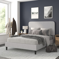 Flash Furniture HG-3WPB21-Q03-Q-GY-GG Addison Light Grey Queen Fabric Upholstered Platform Bed - Headboard with Rounded Edges - No Box Spring or Foundation Needed