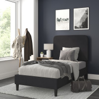 Flash Furniture HG-3WPB21-T01-T-BK-GG Addison Charcoal Twin Fabric Upholstered Platform Bed - Headboard with Rounded Edges - No Box Spring or Foundation Needed