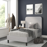 Flash Furniture HG-3WPB21-T01-T-GY-GG Addison Light Grey Twin Fabric Upholstered Platform Bed - Headboard with Rounded Edges - No Box Spring or Foundation Needed