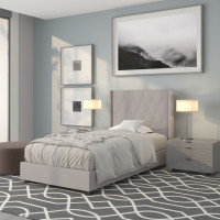 Flash Furniture HG-41-GG Riverdale Twin Size Tufted Upholstered Platform Bed in Light Gray Fabric 