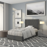 Flash Furniture HG-45-GG Riverdale Twin Size Tufted Upholstered Platform Bed in Dark Gray Fabric 