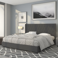 Flash Furniture HG-48-GG Riverdale King Size Tufted Upholstered Platform Bed in Dark Gray Fabric 