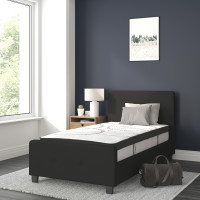 Flash Furniture HG-BM10-21-GG Tribeca Twin Size Tufted Upholstered Platform Bed in Black Fabric with 10 Inch CertiPUR-US Certified Pocket Spring Mattress