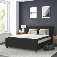 Flash Furniture HG-BM10-23-GG Tribeca Queen Size Tufted Upholstered Platform Bed in Black Fabric with 10 Inch CertiPUR-US Certified Pocket Spring Mattress