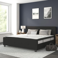Flash Furniture HG-BM10-24-GG Tribeca King Size Tufted Upholstered Platform Bed in Black Fabric with 10 Inch CertiPUR-US Certified Pocket Spring Mattress
