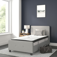 Flash Furniture HG-BM10-25-GG Tribeca Twin Size Tufted Upholstered Platform Bed in Light Gray Fabric with 10 Inch CertiPUR-US Certified Pocket Spring Mattress