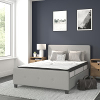 Flash Furniture HG-BM10-26-GG Tribeca Full Size Tufted Upholstered Platform Bed in Light Gray Fabric with 10 Inch CertiPUR-US Certified Pocket Spring Mattress