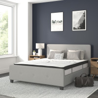 Flash Furniture HG-BM10-27-GG Tribeca Queen Size Tufted Upholstered Platform Bed in Light Gray Fabric with 10 Inch CertiPUR-US Certified Pocket Spring Mattress